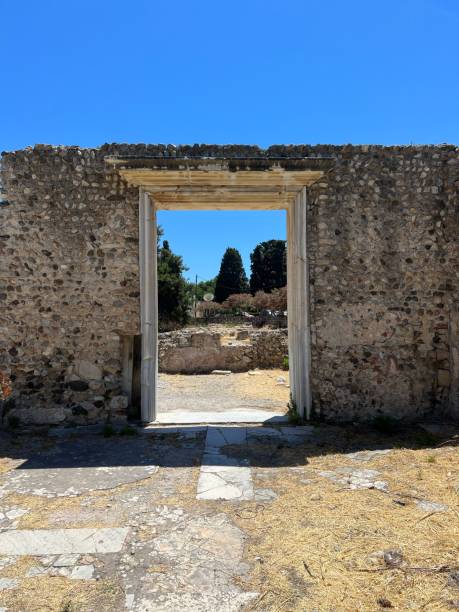 istock Vertical shot of an old stone wall in Greece 1437640814