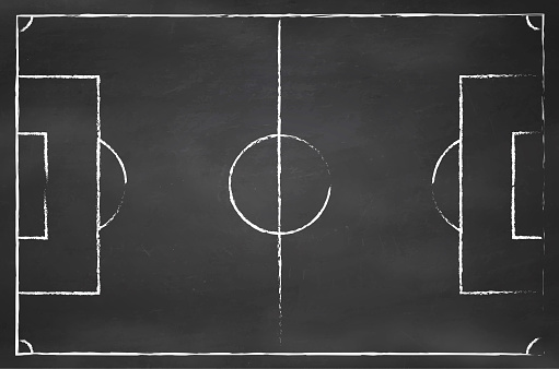 A top view of a drawing of a soccer field with chalk
