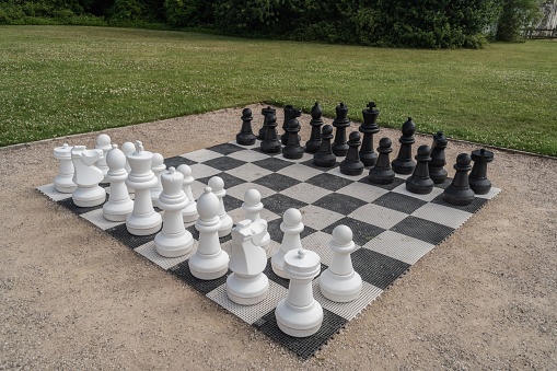 Trentham Gardens black and white chessboard landscape, Staffordshire UK.