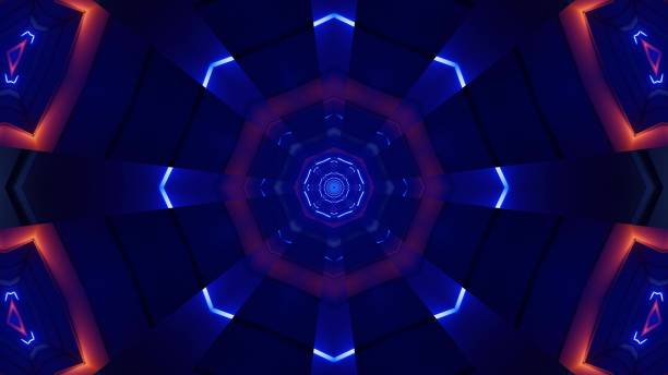 istock 3D rendering of a cool star shaped lights in  blue and orange colors 1437642895