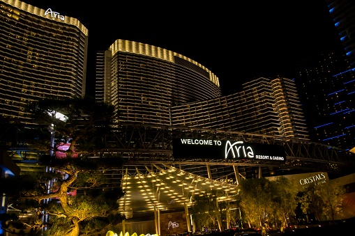 Las Vegas, United States – November 21, 2013: Las Vegas, United States, November 2013: night view of the Aria hotel, luxury restort and casino, located on the strip in Las Vegas, Nevada