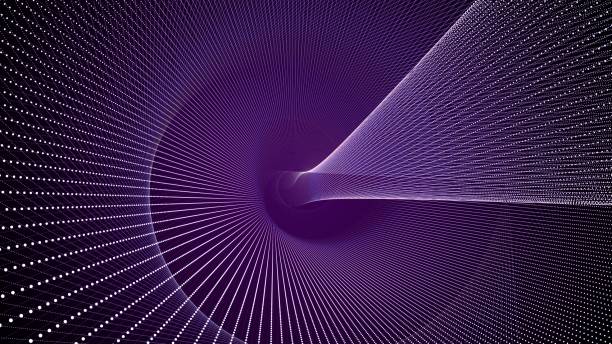 istock Digital vector illustration of circular purple lines on a black background 1437644094