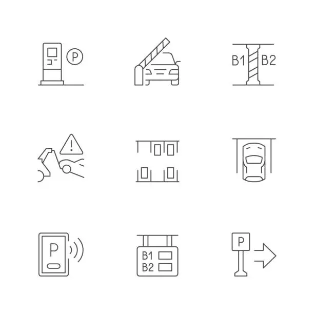 Vector illustration of Set line icons of parking