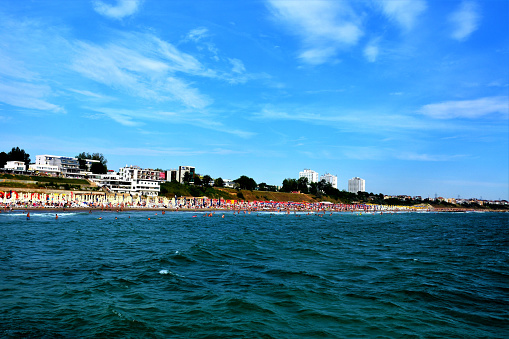 Istanbul, Turkey - June 22, 2013 : Kilyos beach, on the Black Sea coast of Istanbul, is among the places where Istanbulites go to the sea at the weekend.