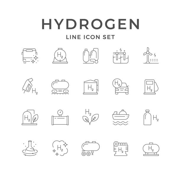 установка линейных иконок водорода - fuel tanker transportation symbol mode of transport stock illustrations