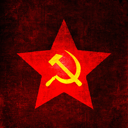 Soviet Union emblem: hammer and sickle in red star. USSR symbol, grunge textured