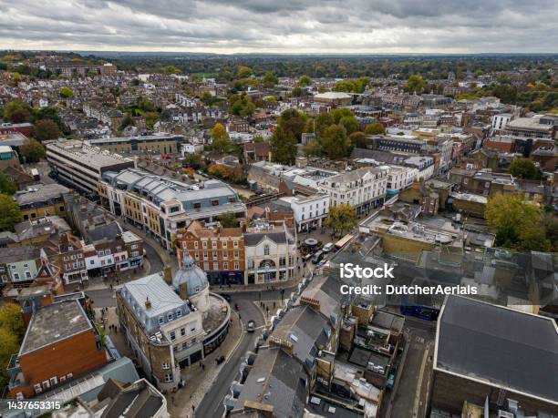 Aerial View Of Richmond Neighborhood In London Stock Photo - Download Image Now - Aerial View, Building Exterior, Old