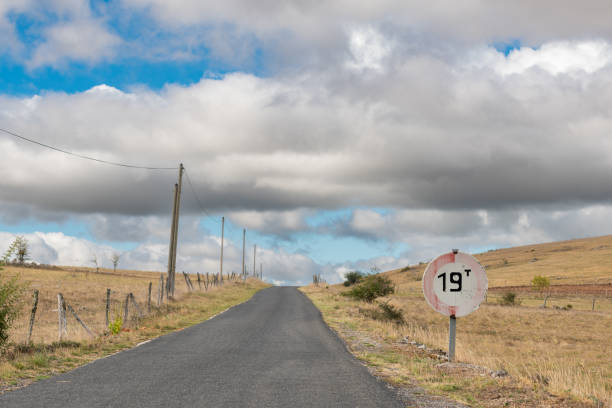 Desolate road in the countryside on a sunny summer day.