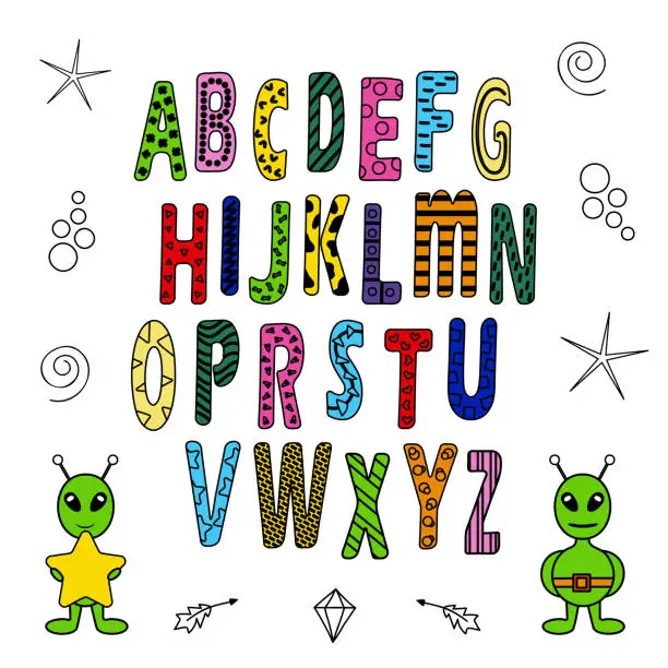 Vector illustration of Alphabet, the alphabet is bright set on space theme.