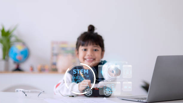 istock STEM school kids learning education technology building robot car creative ideas construction development programming analysis, graphical icons UI screen 1437655070