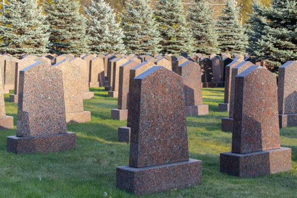 istock empty stone tombstone in a military cemetery. 1437655147