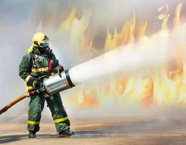 istock Fire extinguish the fire with foam in the smoke. 1437655937
