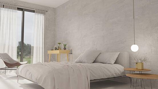 Scandinavian Bedroom Interior Design. 3D Rendering.