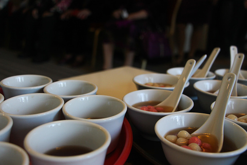 Bowls of red bean dumplings