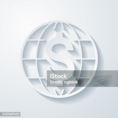 istock Global Dollar. Icon with paper cut effect on blank background 1437659452
