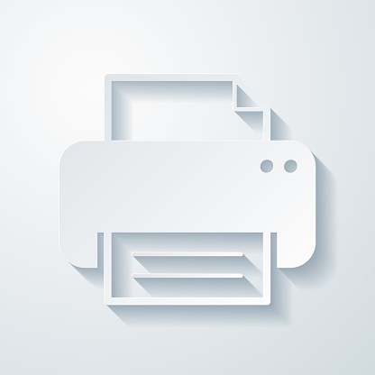 istock Printer. Icon with paper cut effect on blank background 1437660327