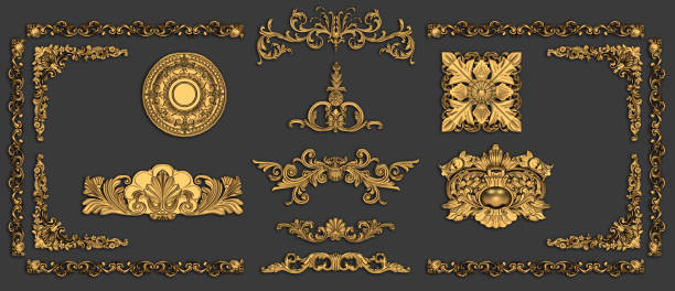 golden retro floral decoratice design ornaments stock photo