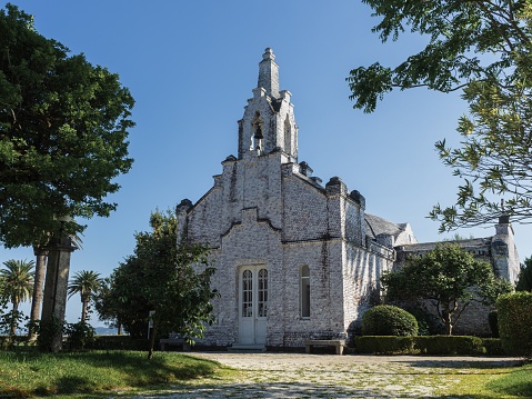 Famous hermitage made of shells on the island of la toja in galicia