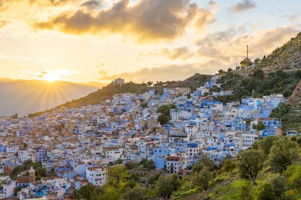 istock Breathtaking Chefchaouen view from Spanish Mosque, Morocco against colorful sunset sky 1437667612