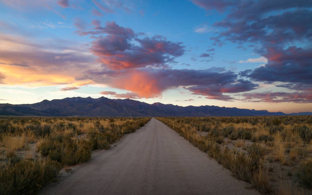 istock Colorful Dramatic Dirt Road Sunset in the Desert 1437667952