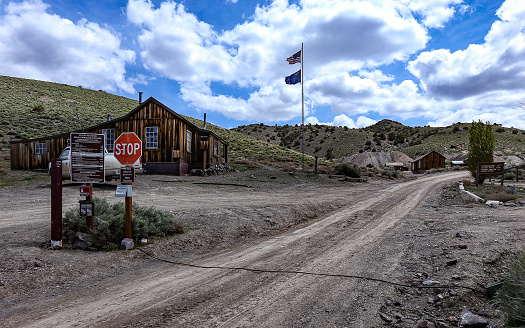 Berlin, Nevada, United States – May 15, 2019: The Ranger Station and Entrance building at Nevada's Berlin-Ichthyosaur State Park.