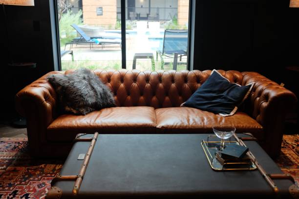 istock Modern interior of a lounge with brown leather couch and modern decors 1437668650