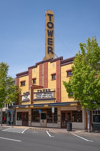 Bend, United States – May 10, 2020: The historic Tower theater in downtown Bend Oregon