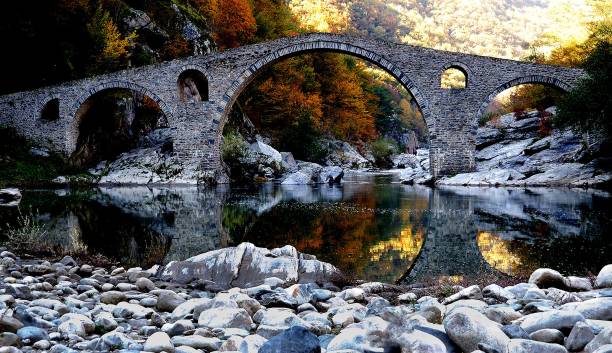 istock Low-angle view of a beautiful bridge above the water 1437669219