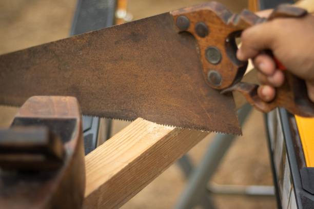 istock Closeup shot of the board sawing 1437670577