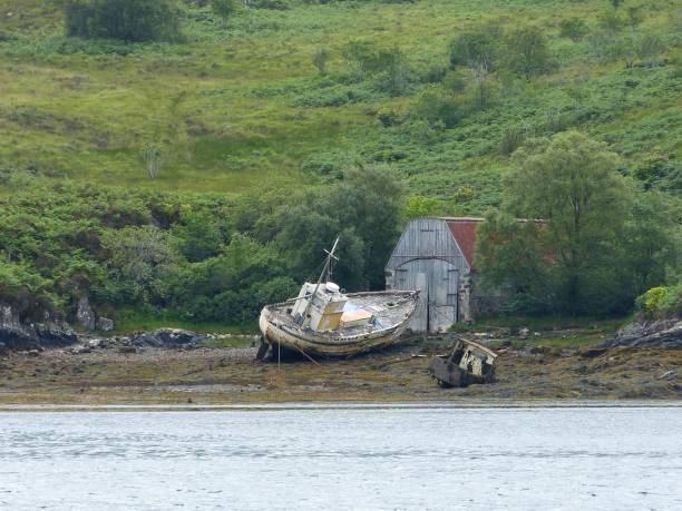istock Two old shipwrecks at low tide in Scotland 1437671224