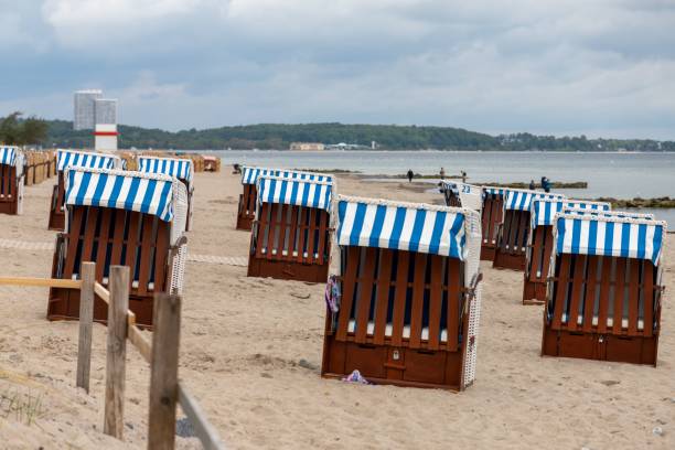istock Blue and white beach chair on the beach 1437671285