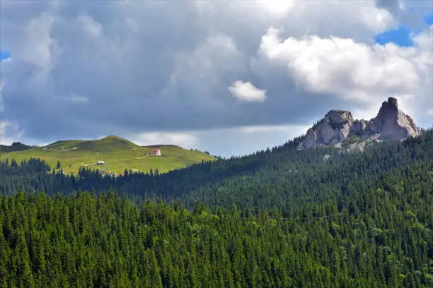 landscape with the Pietrele Doamnei massif from the Rarau mountains - Romani
