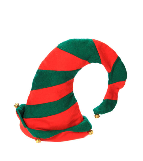 istock Green red striped elf hat isolated on a white background 1437672017