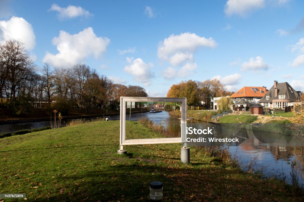 Canal on a sunny day flowing through Emsland Germany A canal on a sunny day flowing through Emsland Germany Meppen Stock Photo