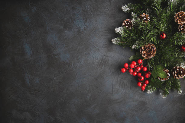 istock Christmas background with branches of a Christmas tree and decorations. Flatley with copy space. Celebrating Christmas and New Years. 1437673660