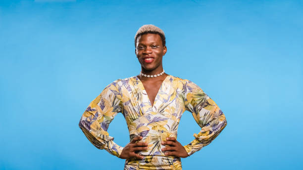 istock Confident transgender ethnic person on blue background 1437673728