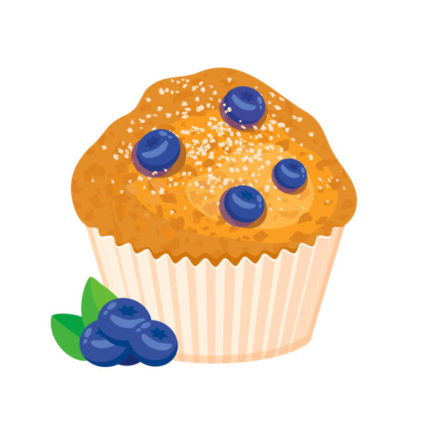 ilustraciones, imágenes clip art, dibujos animados e iconos de stock de delicioso vector de icono de blueberry muffin - muffin cake cupcake blueberry muffin