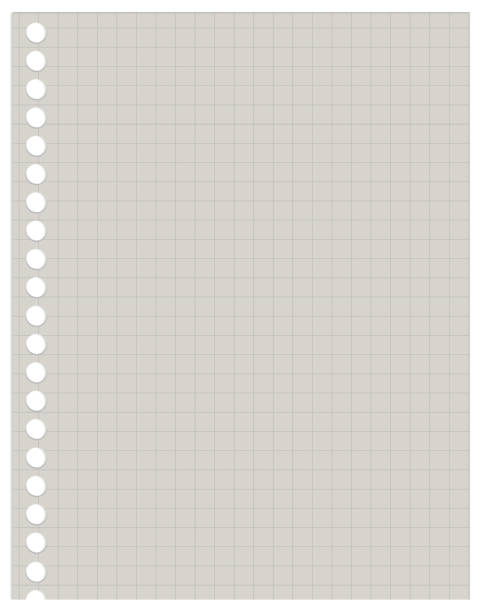 istock Sheet of paper with square grid. Gray exercise book with round holes from the springs. Empty vertical notebook page in a cage. Vector realistic Mockup. EPS10. 1437680139