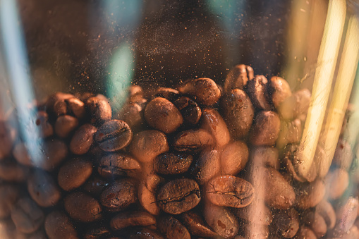 Coffee Beans In Coffee Grinder