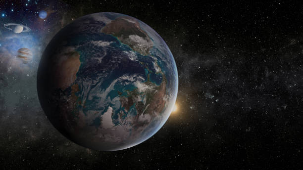istock Planet Earth in space, Saturn, Jupiter and Uranus at the foreground. Elements of this image furnished by NASA. 1437682576
