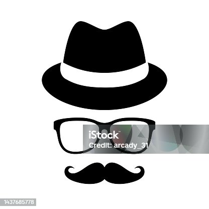 istock Retro man portrait with hat and glasses 1437685778