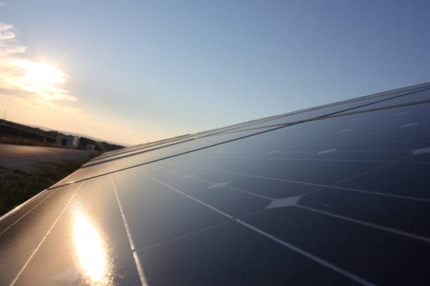 Sun Above the Solar Farm photovoltaic panels