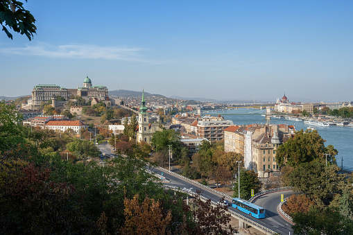 Aerial view of Budapest with Buda Castle and Hungarian Parliament - Budapest, Hungary