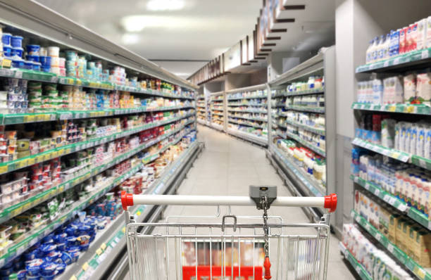 istock empty grocery cart in an empty supermarket 1437693881