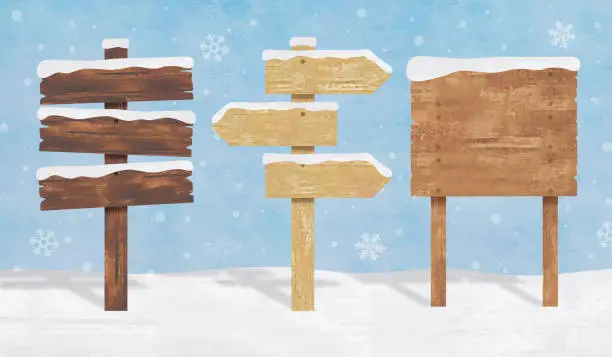 Vector illustration of Wood signs in winter snow