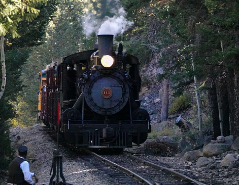 Georgetown, Colorado, USA-October 14, 2022: Historic steam powered train and loop railroad, Colorado.
