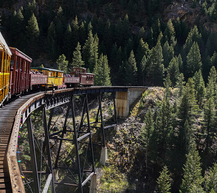 Georgetown, Colorado, USA-October 14, 2022: Historic steam powered train and loop railroad, Colorado.