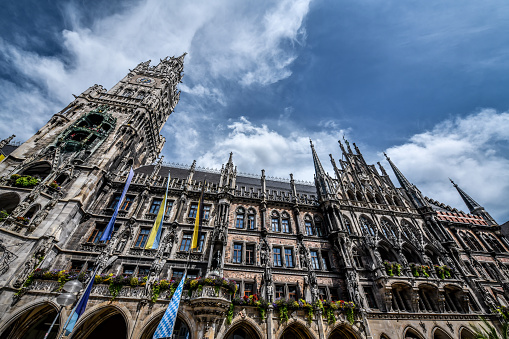 Low Angle View Of Majestic New City Hall In Munich, Germany