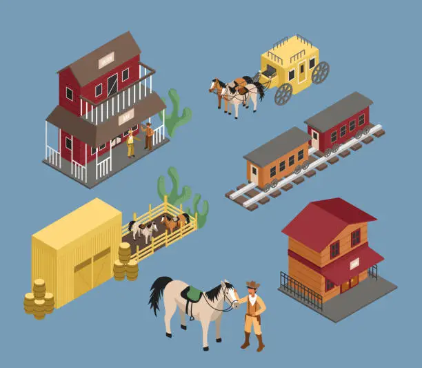 Vector illustration of Western Town Isometric Vector