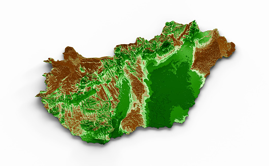 Hungary Topographic Map 3d realistic map Color 3d illustration\nSource Map Data: tangrams.github.io/heightmapper/,\nSoftware Cinema 4d